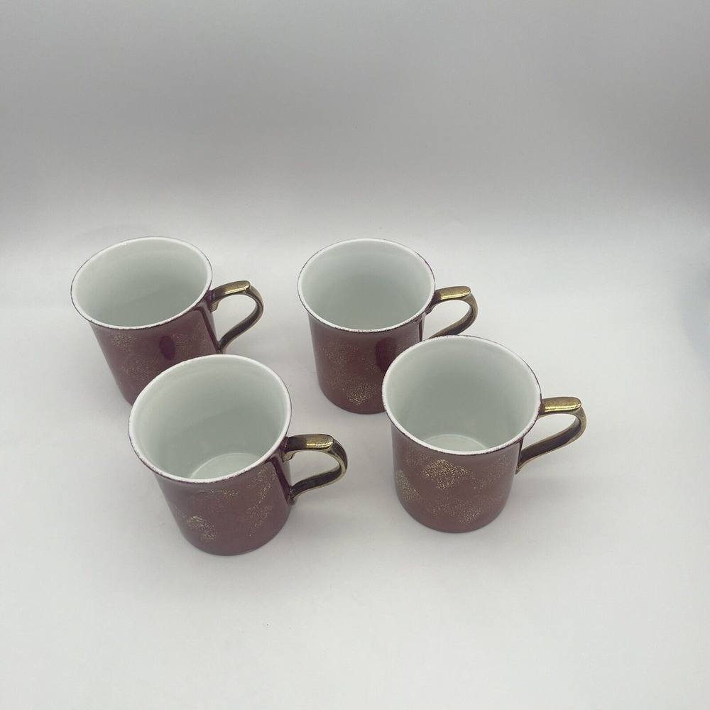 Pottery Barn Hiraki Coffee Mugs Iridescent Japan Lusterware Gold Handle Set of 4 - Picture 2 of 9